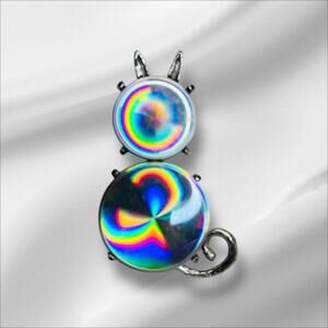 Vintage Signed JEWELARAMA 1961 HOLOGRAPHIC Discs CAT Brooch MCM